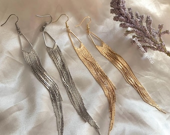 18k Gold or Silver Plated Chain Drop Earrings: Long Statement Dangle