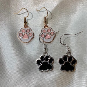 Paw Print Dangle Earrings: Silver or 18k Gold Hooks