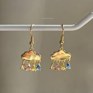 18k gold plated rainbow tear drop storm cloud drop dangle handmade earrings