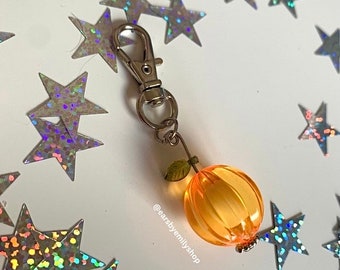 Fun cool quirky large orange fruit or fall autumn pumpkin key ring/ keyring/ key chain