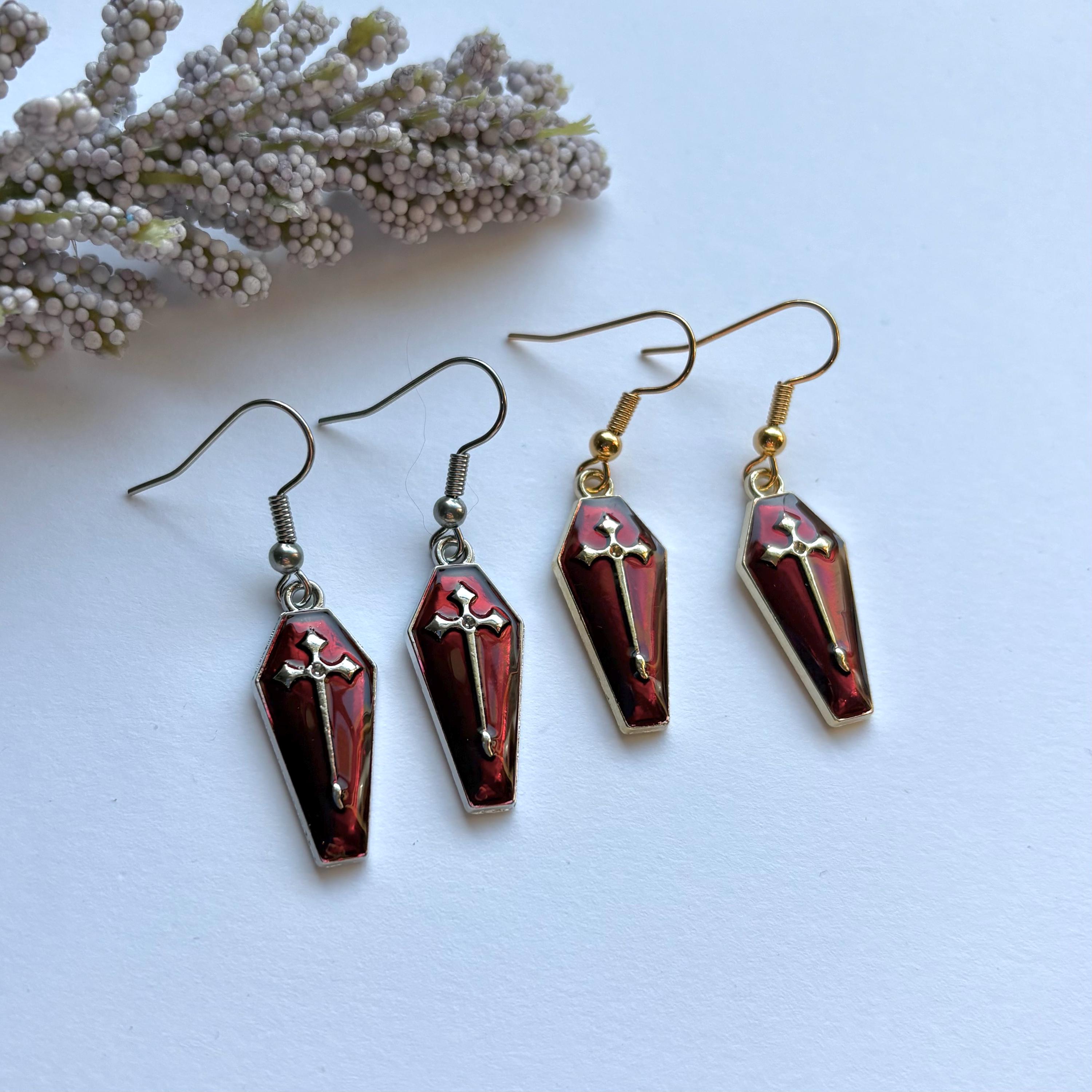 Buy Gothic Coffin Shaped Dangle Earrings, Red and Black Coffin Buy Gothic Coffin Shaped Dangle Earrings, Red and Black Coffin