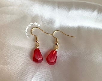 Brincos Pendentes com Semente de Romã: Vermelho e Rosa, Banhado a Ouro 18k