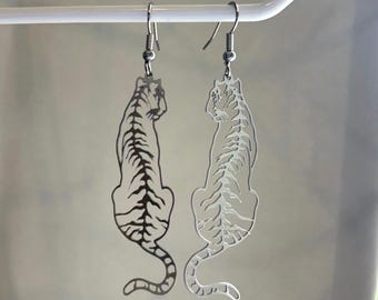 Stainless Steel Tiger Dangle Earrings: Quirky Statement Jewelry