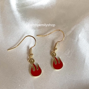 Handmade Red Flame Gold Plated Dangle Earrings