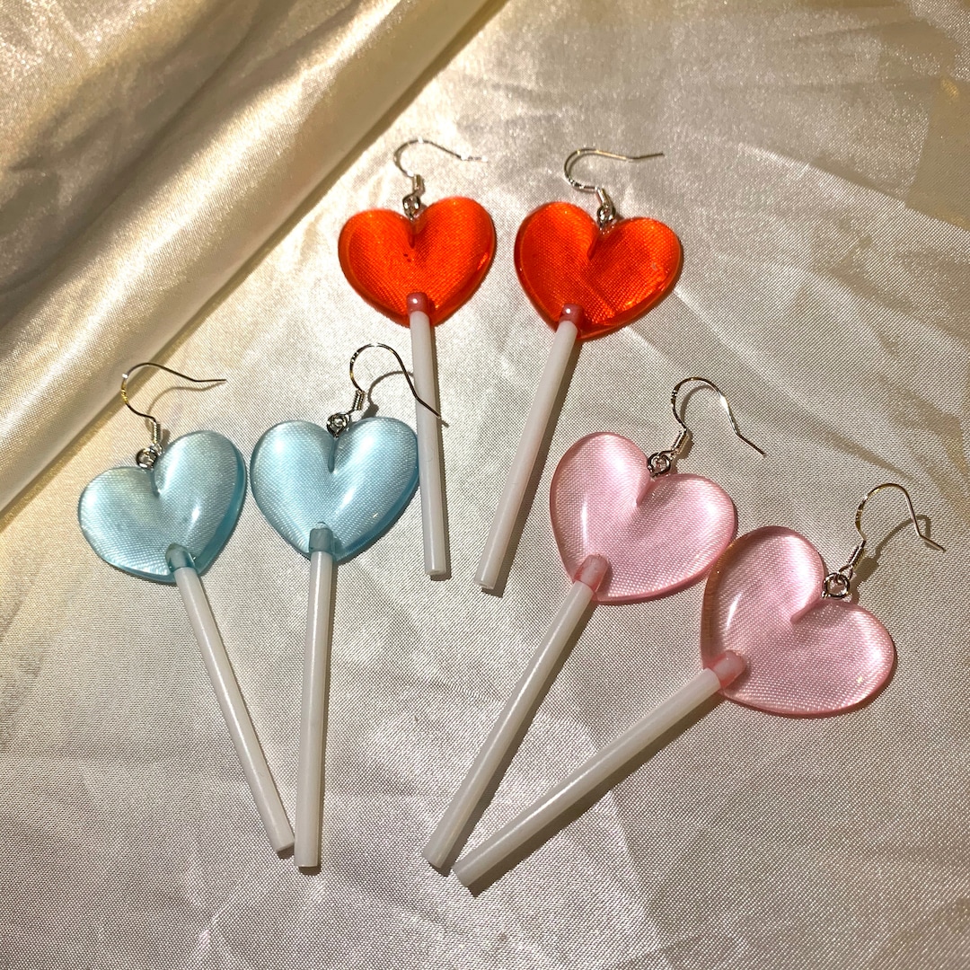 Cute Colourful Heart Lollipop Handmade Drop Dangle Earrings on - Etsy