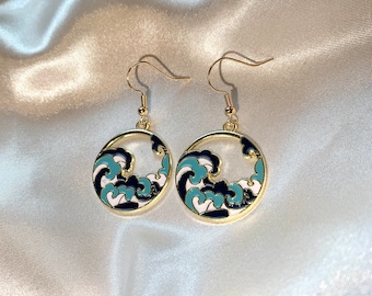 Blue Wave Earrings: 18k Gold Plated Ocean Circle Earrings