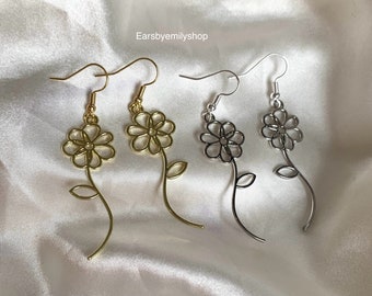 Handmade Gold Flower Dangle Earrings: 18k Gold Plated Hooks