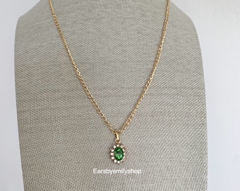 Handmade 24kt Gold Plated Green Crystal Necklace - 18 Inch