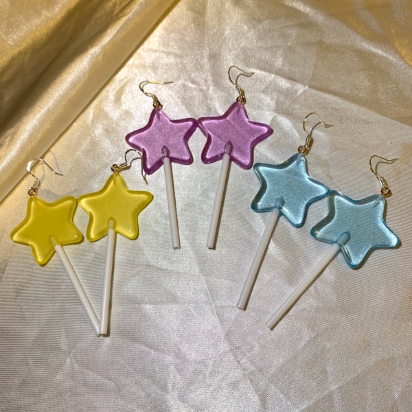 Cute colourful Star Wand lollipop drop dangle handmade earrings