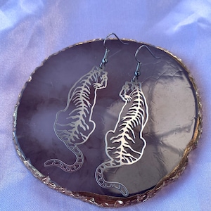 Stainless Steel Tiger Dangle Earrings: Quirky Statement Jewelry