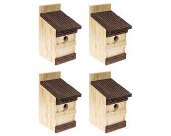 Set di 4 cassette di nidificazione in legno, casette per uccelli selvatici