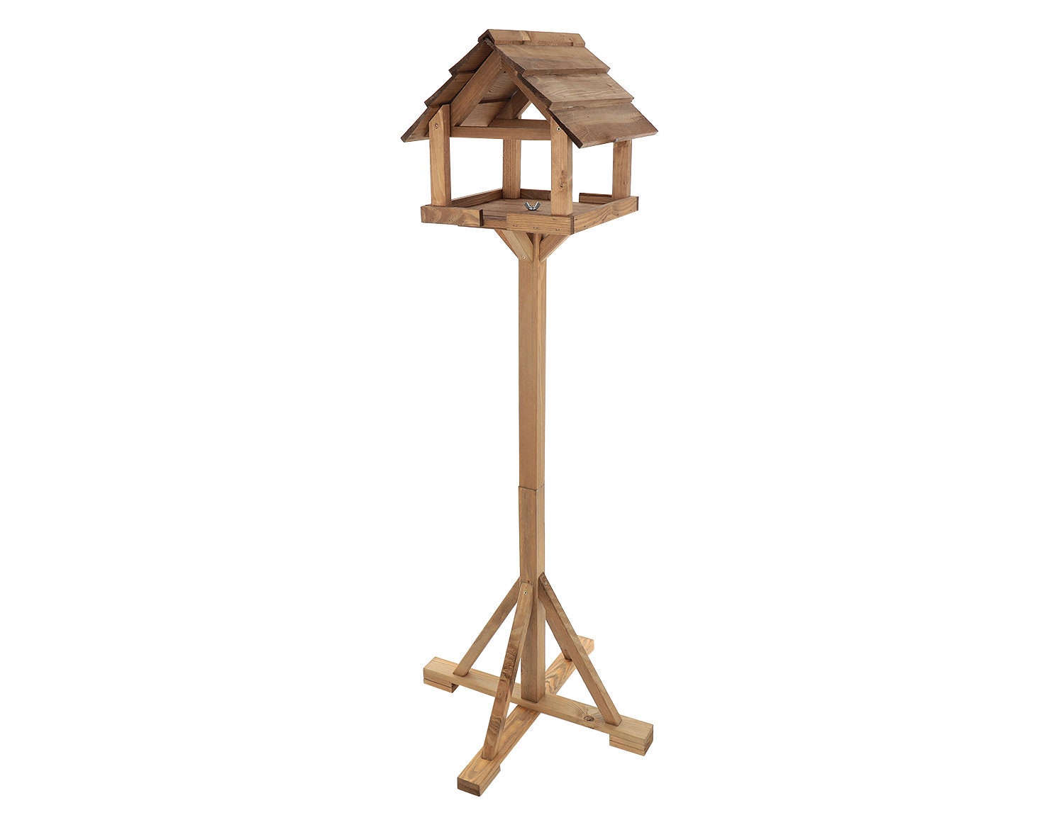 Mangeoire à Oiseaux En Bois De Pin 36x25x26 Cm - Toit Noir - Avec Ou Sans Support - Résistante Aux Intempéries - Fabriquée Dans L'UE