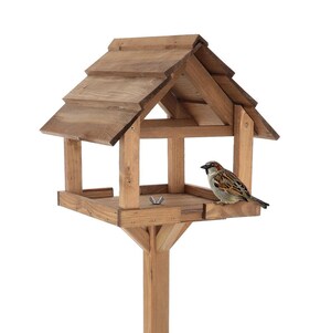 Mangeoire à Oiseaux Sur Pied En Bois De Sapin - 114 Cm Avec Toit - Pour Jardin, Balcon, Résistante Aux Intempéries
