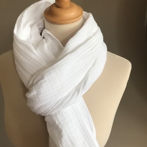 foulard chèche étole ou snood en double gaze de coton Blanc