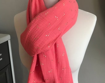 foulard chèche étole en double gaze de coton motifs brillants