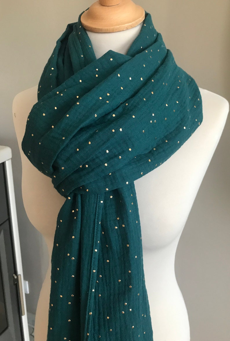 foulard chèche étole en double gaze de coton motifs brillants image 2