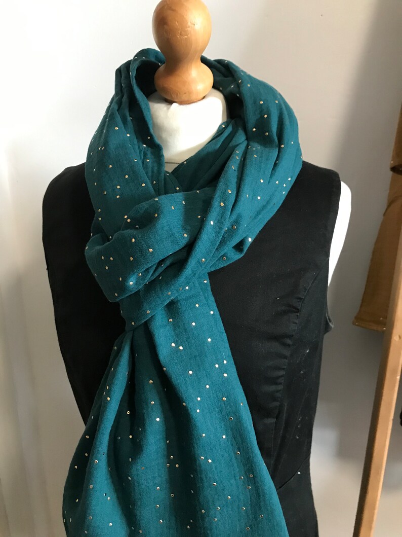 foulard chèche étole en double gaze de coton motifs brillants salicorne