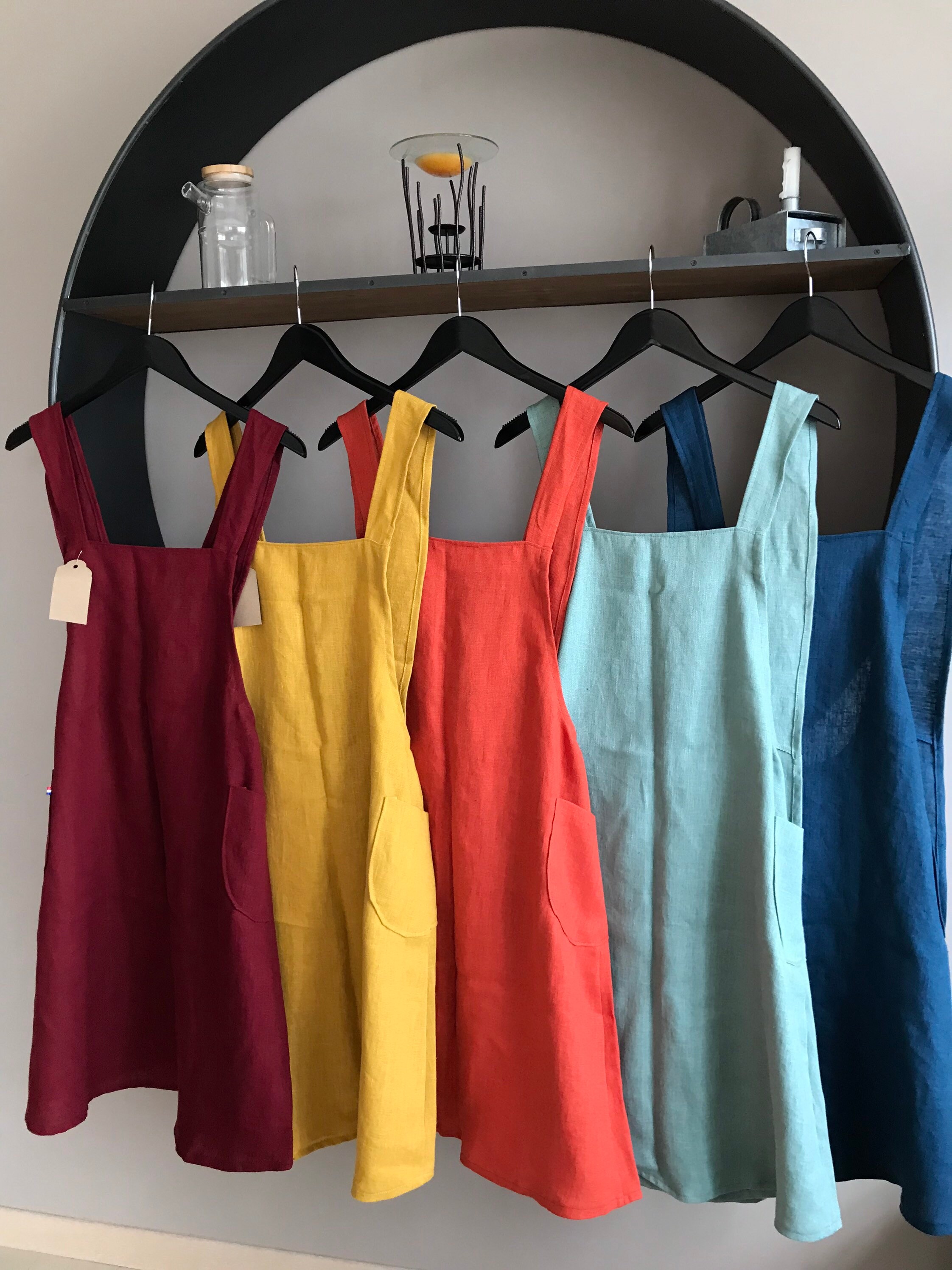 Tablier Japonais en Lin Français Tablier à Bretelles Croisées Pour Cuisine ou Service