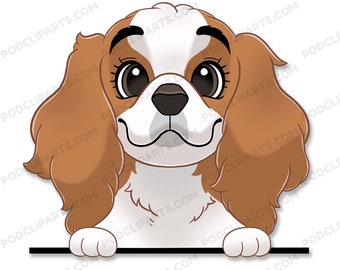 Cavalier King Charles Spaniel Cartoon Dog Portrait, Dog Drawing Png,Dog Clipart,Dog lover,Dog Face Digital Clip Art,Peeking Dog Clipart-IL52
