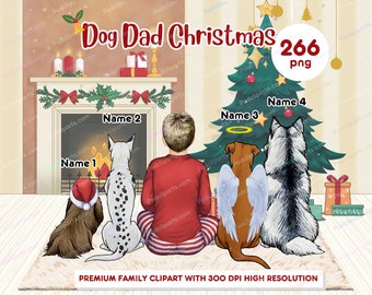 Dog Dad Christmas Clipart, Teen boy or men dog back sitting png, family clipart pets, Parent and dog, Xmas Clipart PNG - CA406
