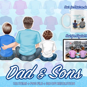 Dad and Son Clipart, Family Clipart, Our Family Clipart, Dad Kids Son PNG, Back View Clipart, Customizable Family PNG, Fathers Day - CA58