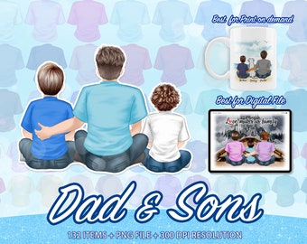 Papa und Sohn Clipart, Familie Clipart, Unsere Familie Clipart, Papa Kinder Sohn PNG, Rückansicht Clipart, anpassbare Familie PNG, Vatertag - CA58