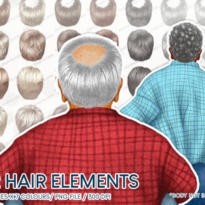Grandpa Hairstyles clipart, Older Men gray Hair, Papa silver hair clipart, Dad Hairstyles, Grandfather illus PNG for Custom Design - CA12