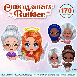 Chibi Women, Old women clipart PNG, Mother&#39;s Day Clipart, Women clipart, Mom clipart, Grandma clipart, Sister clipart, friend clipart -CA329