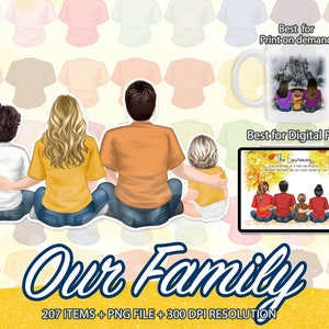 Familie Clipart, Mama Papa Clipart, Clipart Kinder, Bruder Schwester Clipart, benutzerdefinierte Familienporträt, große vereinte Familie Clipart, sitzende Familie-CA30