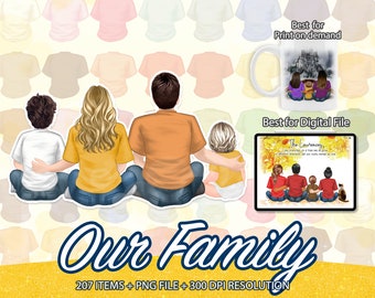 Family Clipart, Mom Dad Clipart,Children Clipart,Brother Sister Clipart,Custom Family Portrait,Big United Family Clipart,Sitting Family-CA30