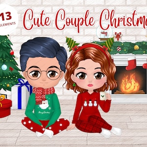231 Clipart Chibi dei migliori amici di Natale, Besties, Clipart di coppia, BFF di Natale, Natale in famiglia, Buon Natale, Clipart di Natale PNG - CA201