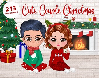 231 Christmas Best Friends Chibi Clipart, Besties, Couple Clipart, Christmas BFF,Family Christmas,Merry Christmas,Xmas Clipart PNG - CA201