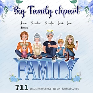 Bundle Family Clipart PNG, My Family Clipart, Our Family Clipart, DIY Portrait Creator, Parents and Children, Customizable Custom - CA350