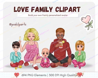 CUTE Family Clipart - Family Chibi, Custom Family Portrait, Mom Dad Daughter Son Newborn, Boy, Girl, Baby Family Reunion PNG - CA442
