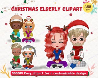 Oldwoman & Oldman Christmas Clipart PNG, Grandma and Grandpa Clipart, Grandparent Clipart,Christmas Scene for Personalized Gift - CA540