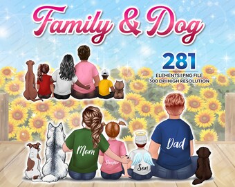 Bundle Family Clipart PNG Dog Mom, Dad, Kids, Dog owner Best Friends ,PNG files and Family Portrait brother, sister, fathers day - CA280