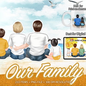 Family Sitting Clip Art, Custom Family Portrait, Parents Clipart, Mother clipart, Family Clipart, Big Family, Children Clipart -CA31