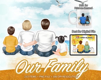 Family Sitting Clip Art, Custom Family Portrait, Parents Clipart, Mother clipart, Family Clipart, Big Family, Children Clipart -CA31