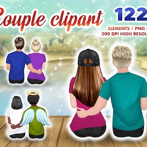 Love couple clipart sitting PNG, boyfriend, girlfriend, Male and Female portrait valentines day best friend maker customizable - CA155