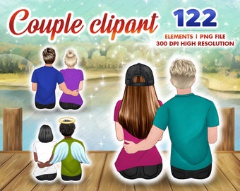 Love couple clipart sitting PNG, boyfriend, girlfriend, Male and Female portrait valentines day best friend maker customizable - CA155