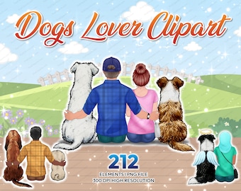 DOG BEST FRIENDS Clipart, Family Illustration, Dog Lover Mom Dad Clipart, Custom Pet Puppies - Dogs From Behind Clipart Creator - CA299