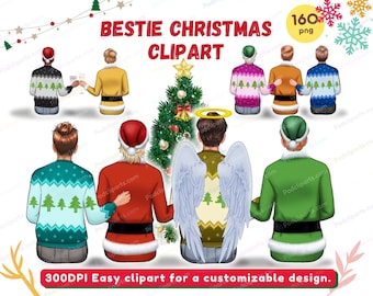 Christmas Best Friends Sitting Clipart, Besties Clipart, Xmas Men Cocktail, Soul Brother Clipart, Customizable Clipart - CA554