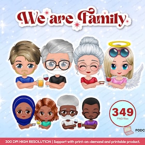 Bundle Chibi Family Clipart PNG, Custom Family Portrait, Father Mother Daughter, Son, Old woman and Old men for personalized design - CA325