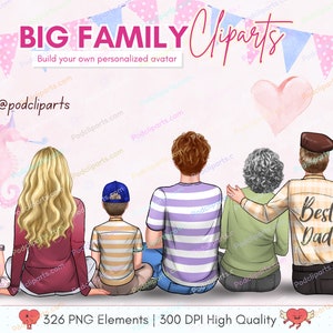 Family Clipart Bundle - Family Illustrations : Mom, Dad, Kids, Grandpa and Grandma Best Friends | Brother, Sister MEGA BUNDLE | PNG - CA466
