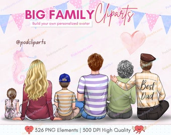Family Clipart Bundle - Family Illustrations : Mom, Dad, Kids, Grandpa and Grandma Best Friends | Brother, Sister MEGA BUNDLE | PNG - CA466