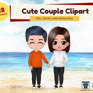 Propose & Valentine day cute chibi hoodie couple clipart,Romantic couple Custom couple creator Clipart anniversary customization PNG - CA225