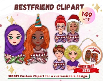 Best friends clipart PNG, Sibling Besties clipart, Arm cross girls, fashion girls clipart,soul sisters customizable clipart PNG - CA380