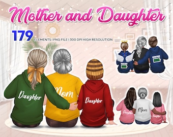 Mother and daughter clipart PNG grandmother grandma for Mother&#39;s day clipart Watercolor people family clipart Best friends Sublimation-CA288