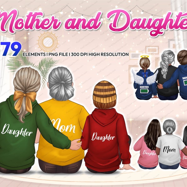 Mother and daughter clipart PNG grandmother grandma for Mother's day clipart Watercolor people family clipart Best friends Sublimation-CA288