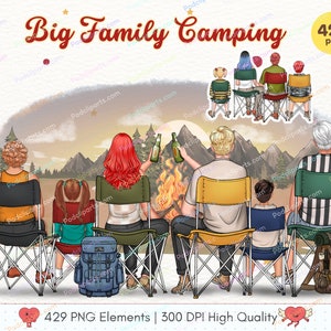 Big Bundle: Family Camping Clipart PNG - Summer Family Clipart,Vacation Clipart,Hiking Clipart featuring Dad,Mom,Kids,and Grandparents-CA518